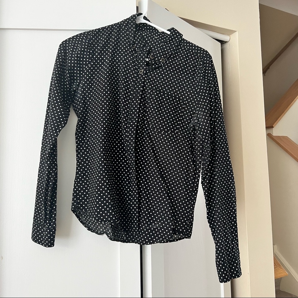 White on Black Polka Dotted Fitted Button Down